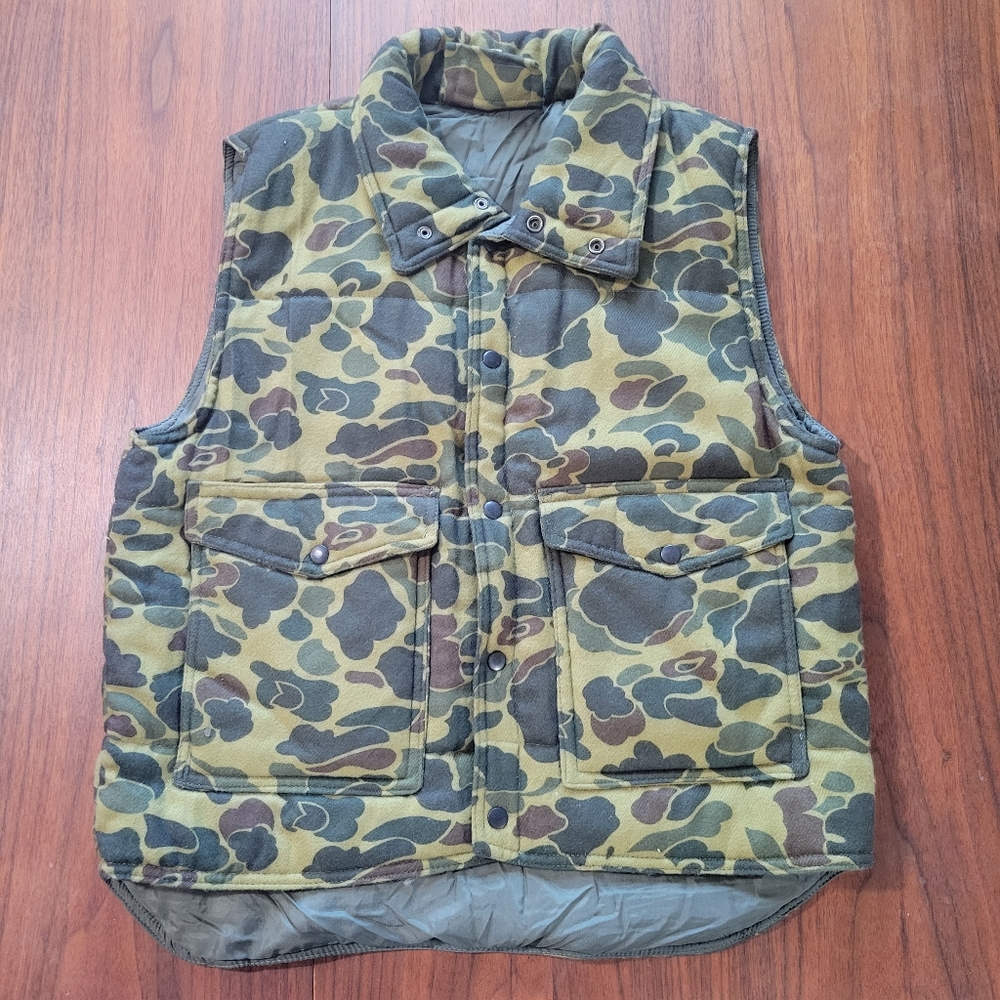 Vintage 80s Sportsmans Choice Camouflage Puffer Vest Large Snap Button